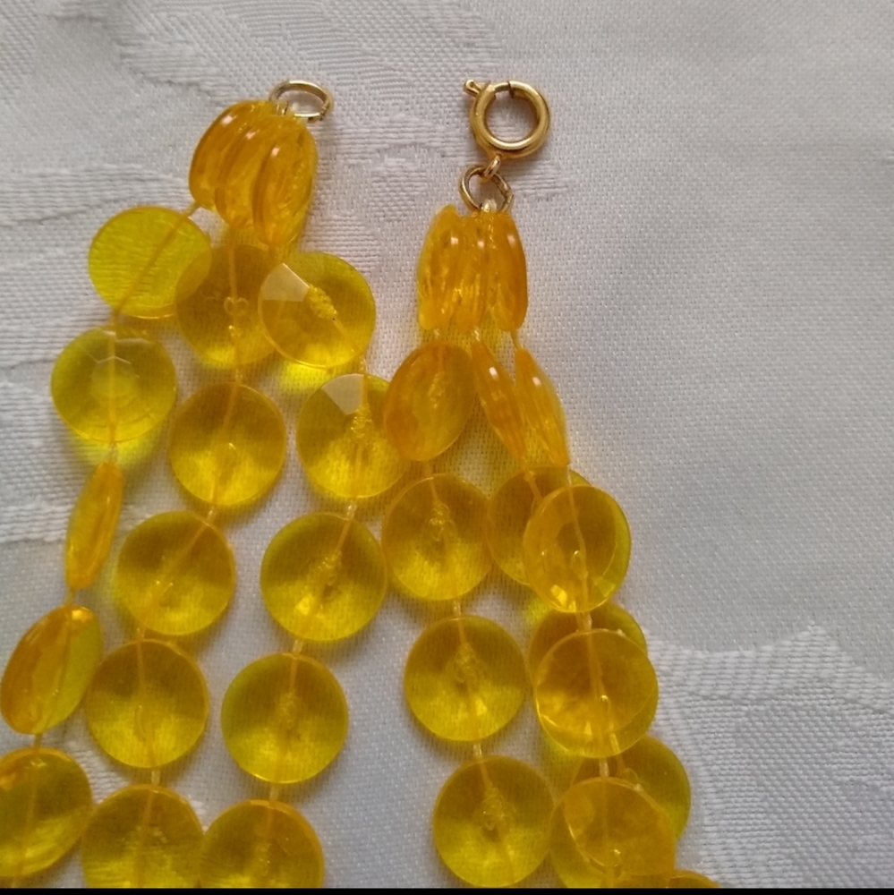 Lucite Yellow Multi layer necklace Vintage